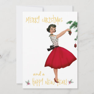 Cartão De Festividades Dama de Natal vintage saudação de Natal feliz