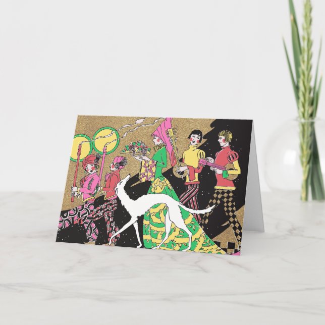 Cartão De Festividades Dama Medieval Deco com Retainers e um Borzoi (Frente)