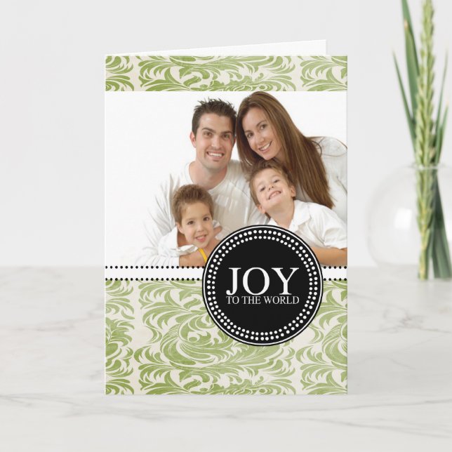 Cartão De Festividades Damask Joy to the World Photo Christmas Card (Frente)