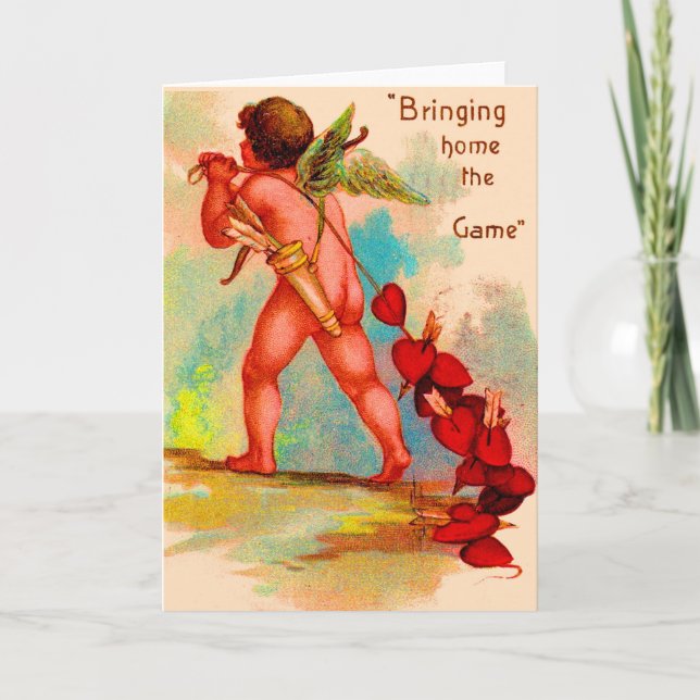 Cartão De Festividades Dan Cupid trazendo para casa o Namorados do jogo (Frente)