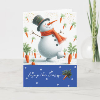 Cartão De Festividades Dança do Boneco de Neve no Canteiro de Cenouras