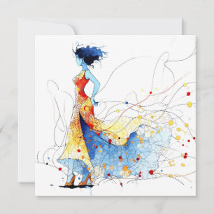 Cartão De Festividades Dançarina de Flamenco em Aquarela – Alegria em Mov