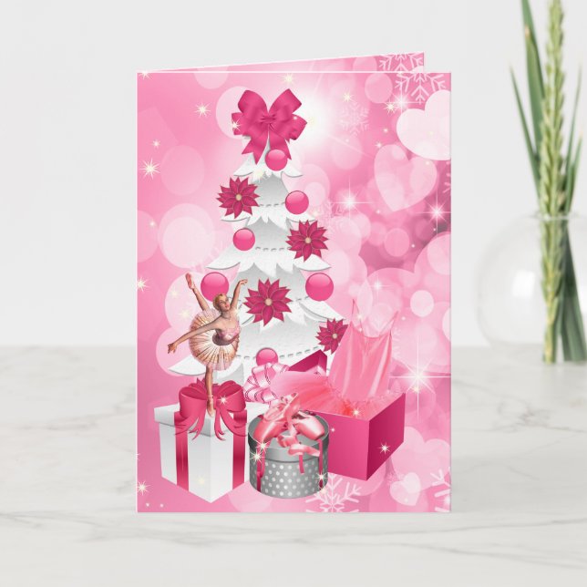Cartão De Festividades Dancer Pensava Rosa Ballerina no Natal (Frente)