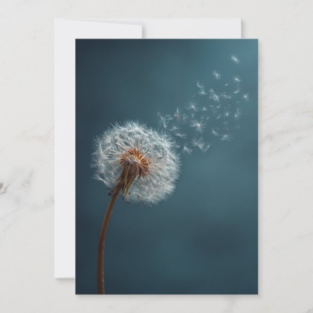 Cartão De Festividades Dandelion Greeting Card on a Blue Background  (Frente)