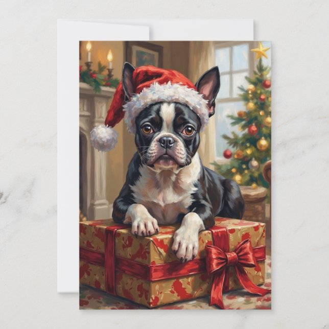 Cartão De Festividades Dapper Boston Terrier Dog Christmas Gift (Frente)
