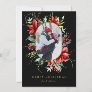 Cartão De Festividades Dark Berry Gold Frame Photo Christmas Holiday Card