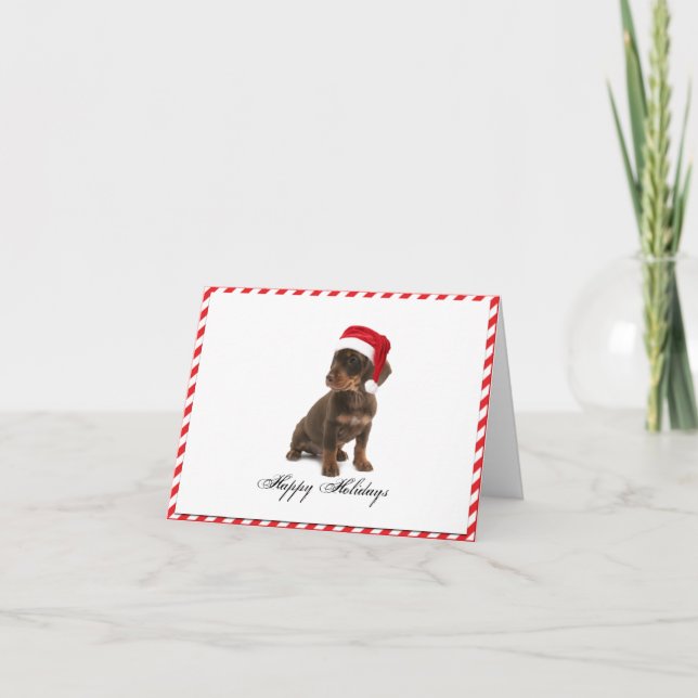 Cartão De Festividades Daschund Puppy Dog in Santa Hat Christmas Card (Frente)