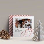 Cartão De Festividades Dashing Script | 3 Photo Collage Holiday Card<br><div class="desc">Share cheer with these colorful and modern holiday cards featuring 3 of your favorite photos (one square and two small horizontal or landscape oriented). "Joy" appears in casual, modern hand lettered script in a beautiful earth toned desert clay shade. Personalize with your custom holiday greeting, family name, and the year...</div>
