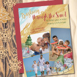 Cartão De Festividades Dashing Through the Sand 3 Photo Gnome Beach<br><div class="desc">Dashing through the Sand fun photo Christmas card with 3 of your favorite photos, decorated with cute gnomes dashing across the tropical beach with palm tree on sleds laden with parcels and decorated with christmas lights. The photo template is set up to display your pictures in 1x landscape, 1x vertical...</div>