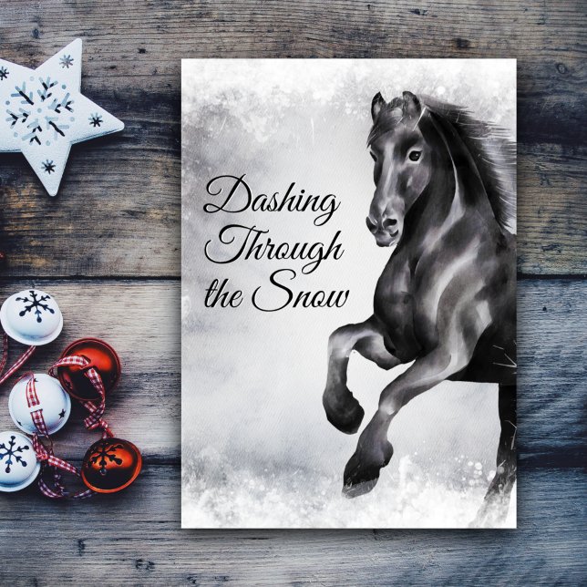 Cartão De Festividades Dashing Through the Snow Beauful Horse Christmas (Criador carregado)
