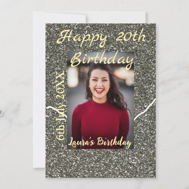 Cartão De Festividades Data de adição do 20 de do Silverglitter (Frente)