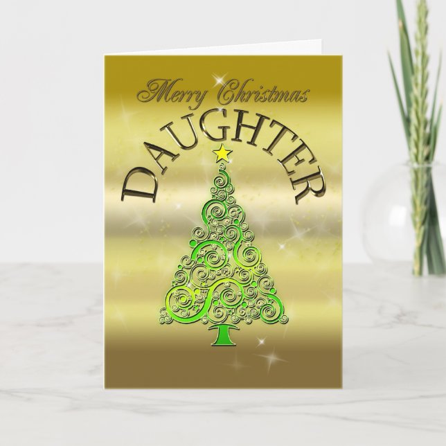 Cartão De Festividades Daughter, a gold effect Christmas card (Frente)