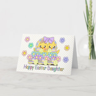 Cartão De Festividades Daughter Cute Easter Chicks In A Basket With Eggs