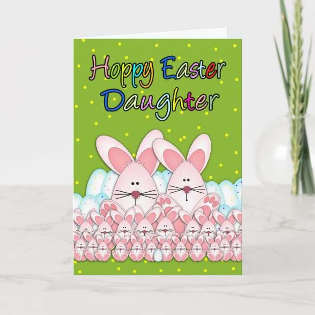 Cartão De Festividades Daughter Easter Card With Easter Bunnies And Eggs, (Frente)