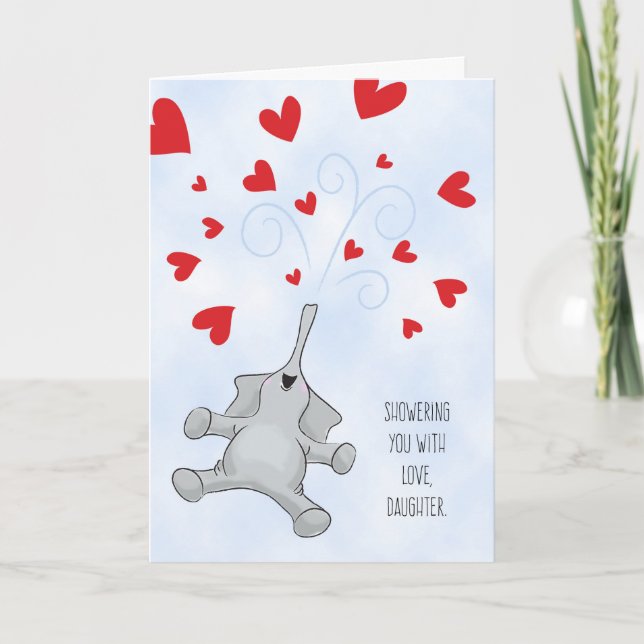 Cartão De Festividades Daughter Valentine's Day Elephant & Hearts (Frente)