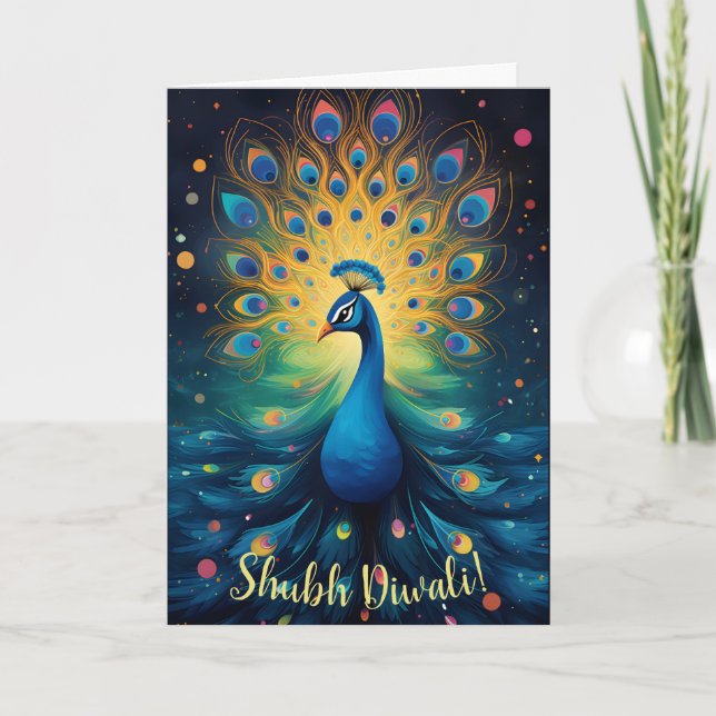 Cartão De Festividades Dazzling Diwali Delight: A 🦚 Feliz (Frente)