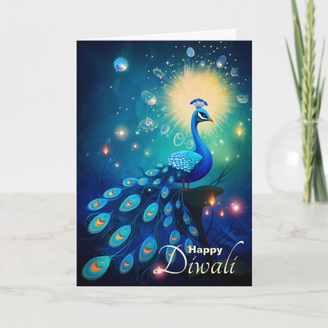 Cartão De Festividades Dazzling Diwali Delight: O verdadeiro 🦚 Peacock (Frente)