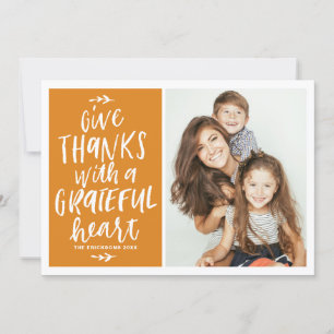 Cartão De Festividades Dê aos Obrigados uma foto grateful Heart Letterin