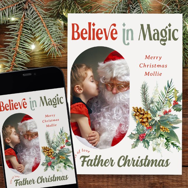 Cartão De Festividades De Papais noeis acreditam na Foto Magic Rounde Loz (Photo Christmas card from Santa - Rounded Lozenge Photo Collage collection)