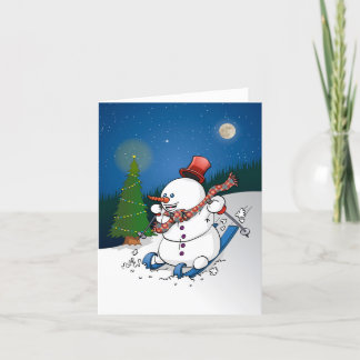 Cartão De Festividades De vrolijke sneeuwpop op ski’s