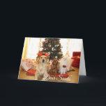 Cartão De Festividades Dear Santa, Define Naughty Funny Christmas Card<br><div class="desc">Front of card has cute naughty looking dog saying,  "Dear Santa" and the back has a picture of Santa Claus writing a nice and naughty list for dogs.</div>