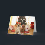 Cartão De Festividades Dear Santa, Define Naughty Funny Christmas Card<br><div class="desc">Front of card has cute naughty looking dog saying,  "Dear Santa" and the back has a picture of Santa Claus writing a nice and naughty list for dogs.</div>