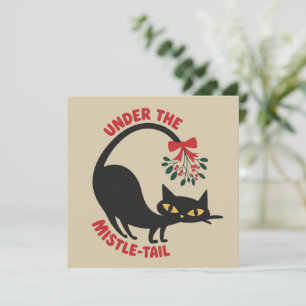 Cartão De Festividades Debaixo do Gato do Natal Azevinho Retro Meados do 