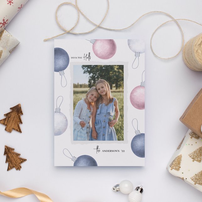 Cartão De Festividades Deck the Halls Bauble Photo Christmas (Criador carregado)