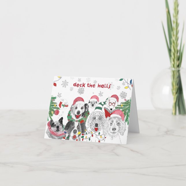 Cartão De Festividades Deck The Halls com todos os cães (Frente)