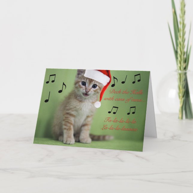 Cartão De Festividades Deck the Halls Kitten Christmas Card (Frente)