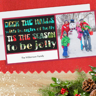 Cartão De Festividades Deck the Halls Letras Coloridas 1 Foto Natal