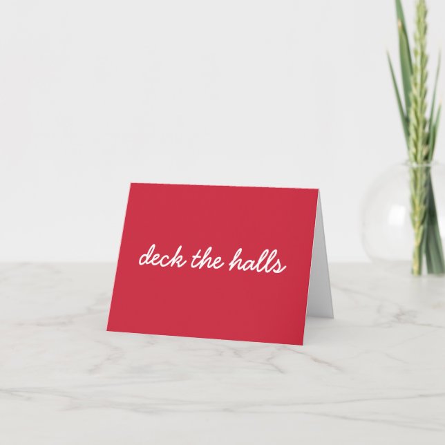 Cartão De Festividades Deck The Halls Natal Simples Script Vermelho (Frente)