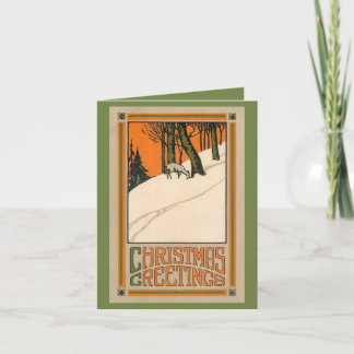 Cartão De Festividades Deco Christmas card with deer, snow and trees