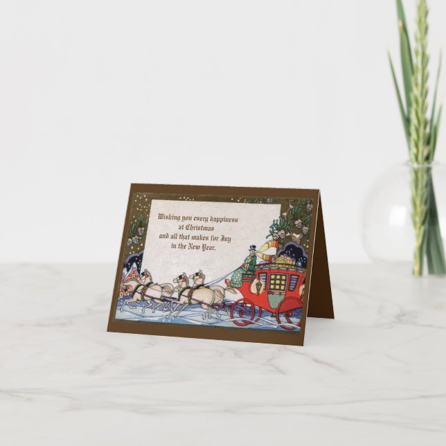 Cartão De Festividades Deco Coach Horses Holiday Christmas Card (Frente)