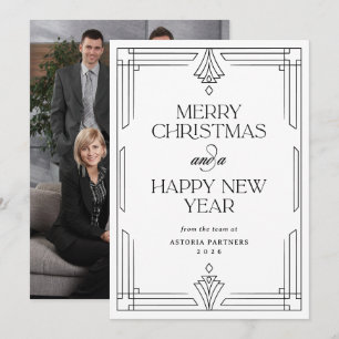 Cartão De Festividades Deco Preto e Branco   Natal Corporativo Elegante