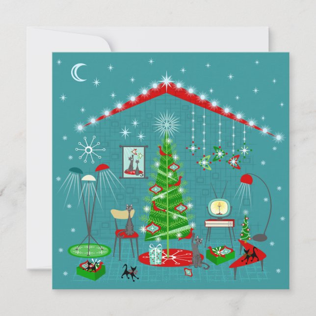 Cartão De Festividades Decoração de Férias Retrô (Frente)