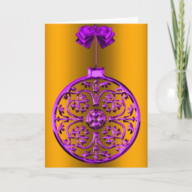 Cartão De Festividades Decoração de Natal Roxo em Dourado (Frente)