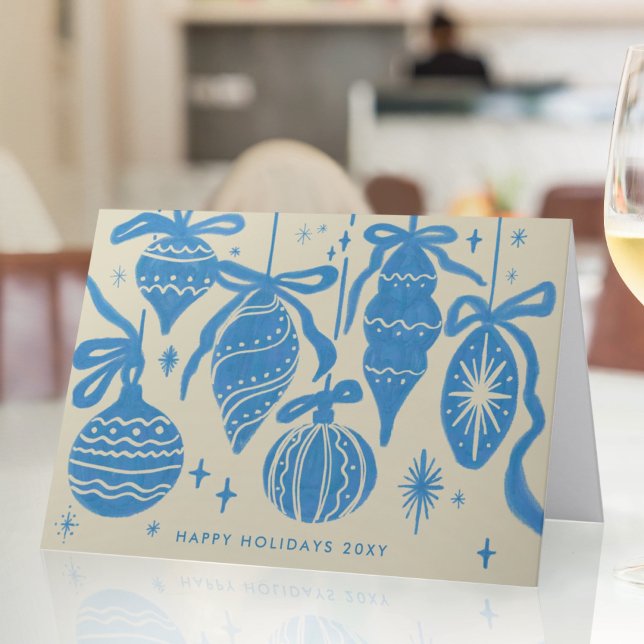 Cartão De Festividades Decorações Azuis Caprichosas Corporativas Bege (Criador carregado)