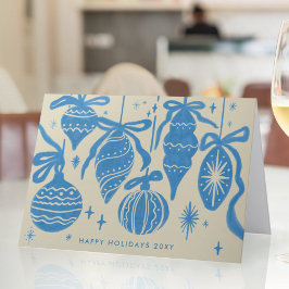 Cartão De Festividades Decorações Azuis Caprichosas Logotipo Corporativo 