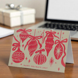 Cartão De Festividades Decorações Caprichosas Vermelhas Corporativas Bege