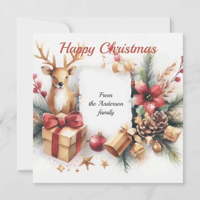 Cartão De Festividades Decorações de Natal de Veados Festivos (Frente)