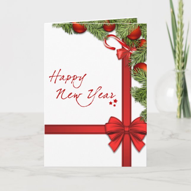 Cartão De Festividades Decorações Elegantes de Natal e Ano Novo  (Frente)