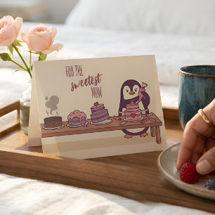 Cartão De Festividades Decorador de Bolo de Pinguim Mãe Mais Doce