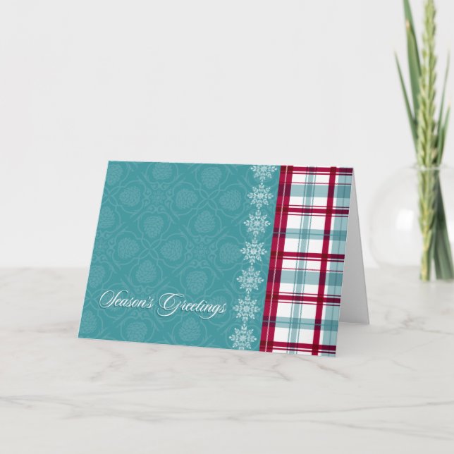 Cartão De Festividades DECORATIVE PLAID Holiday Card (Frente)