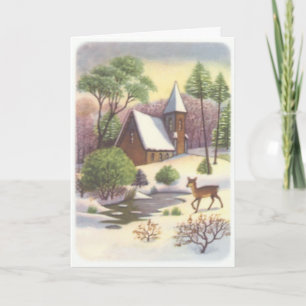 Cartão De Festividades Deer By The Lake Snow Scene Custom Greetings Card
