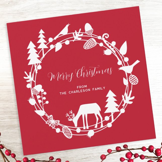 Cartão De Festividades Deer Forest Wreath Christmas (Deer in the forest personalized Christmas or Holiday card)
