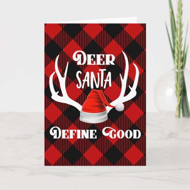Cartão De Festividades Deer Santa Define Good Christmas Hunting Antlers (Frente)