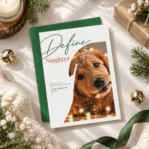 Cartão De Festividades Defina o Natal Travesso Script Verde Cachorro Engr