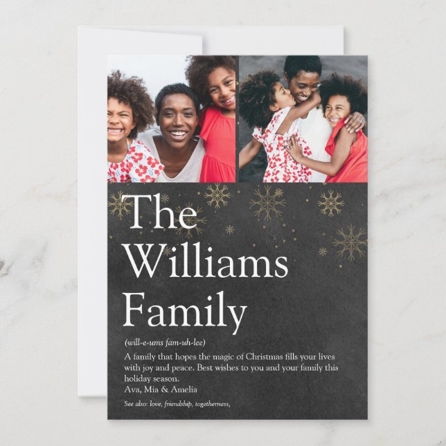 Cartão De Festividades Definição de Família no Quadro Negro no Natal (Frente)