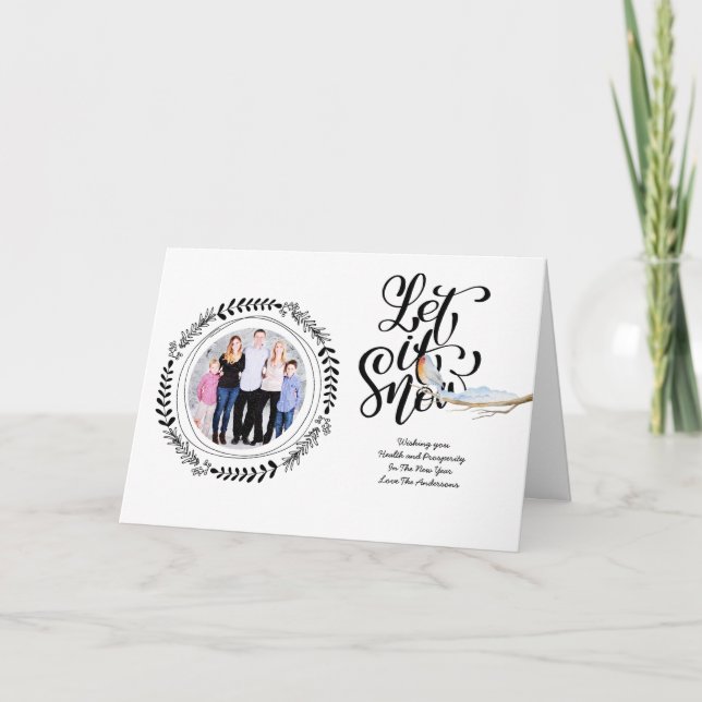 Cartão De Festividades DEIXE-A NEVAR FOTO Xmas Card Modern Robin (Frente)